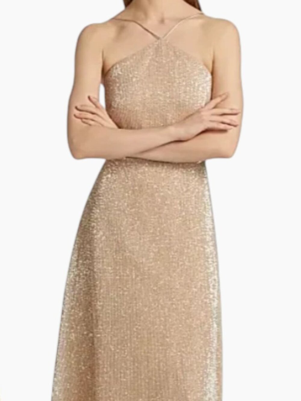 Gold Sequin Halter Midi Dress Size 12 Formal Wedding Guest Evening Gown - Picture 15 of 15
